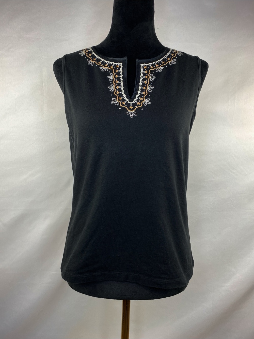 Jones New York Sport Black Embroidered Rhinestone Cotton Tank Top Size Large